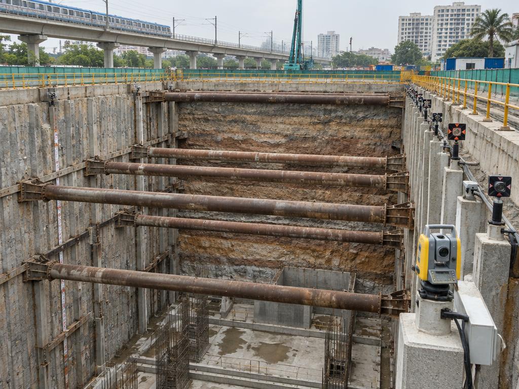 Instrumented deep metro excavation prepared for finite element model validation in India