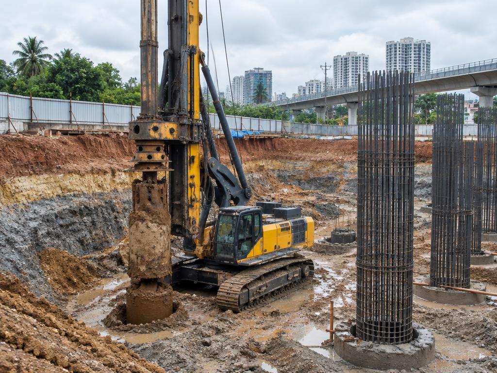 Deep foundation piling works at a major Indian urban infrastructure site