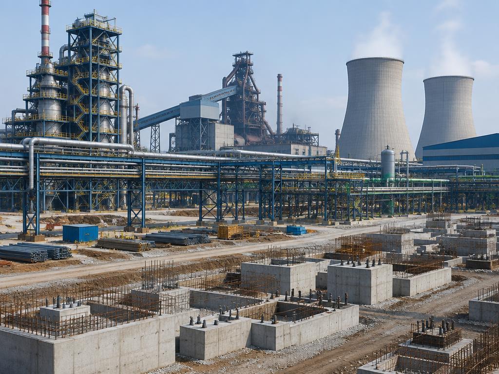 Heavy industrial plant and machine foundations at a major Indian manufacturing site