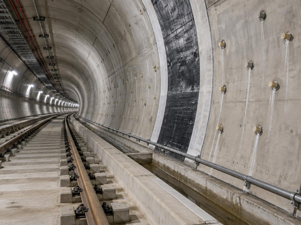 Waterproofed urban metro tunnel construction zone beneath New Delhi, India