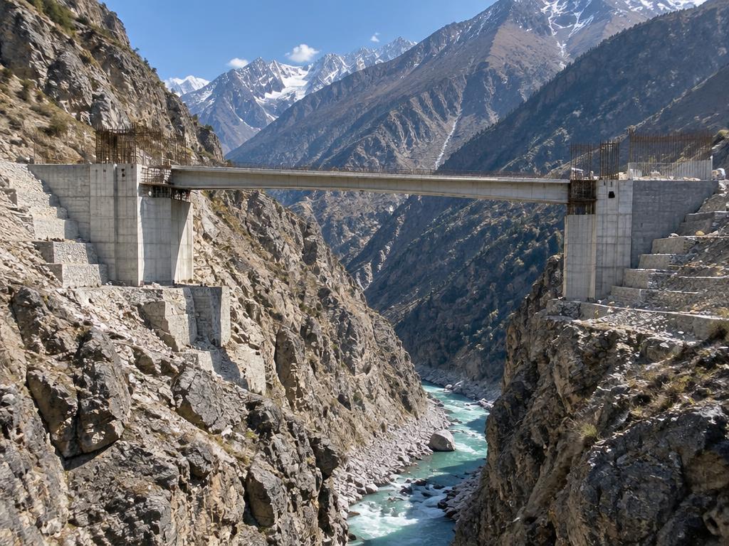 Strategic bridge alignment across a deep Himalayan gorge in Niti Valley, Uttarakhand, India