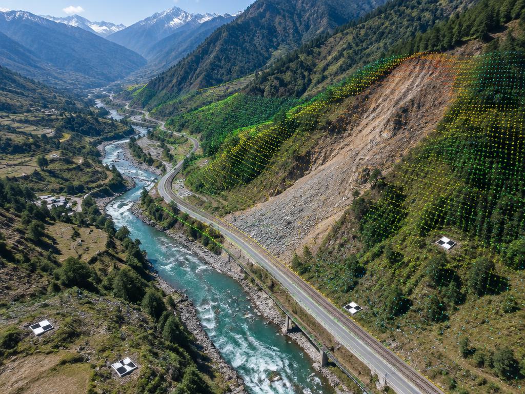 Aerial terrain survey of a Himalayan river corridor and landslide zone