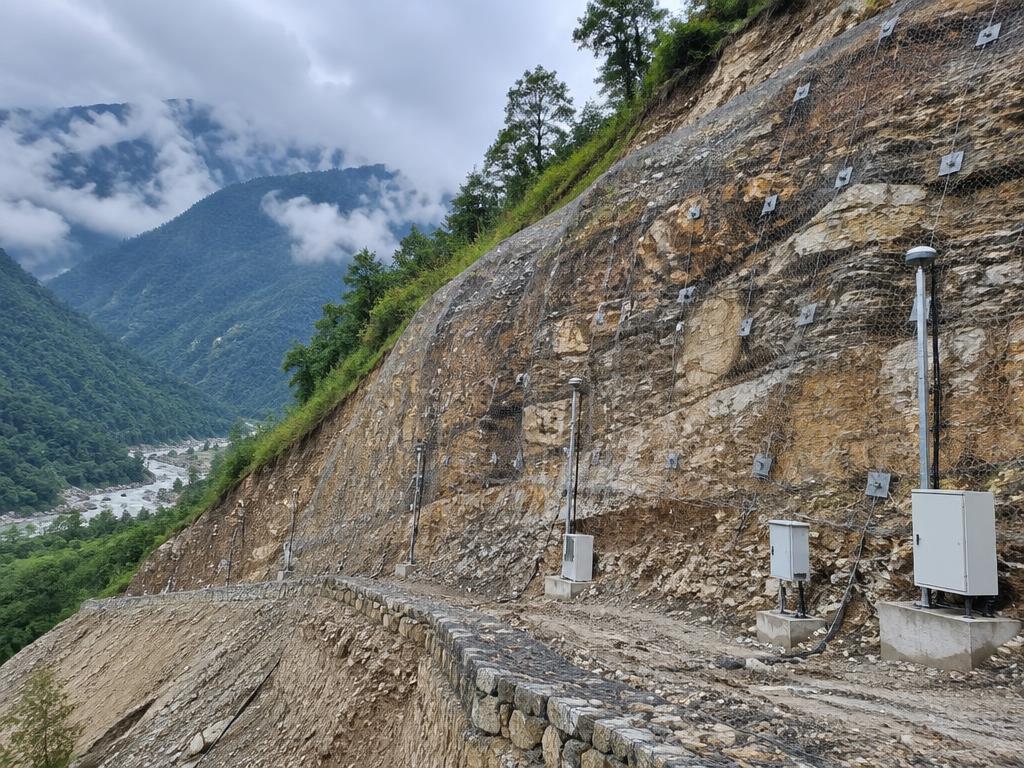 Instrumented rock slope research site in the Indian Himalayas